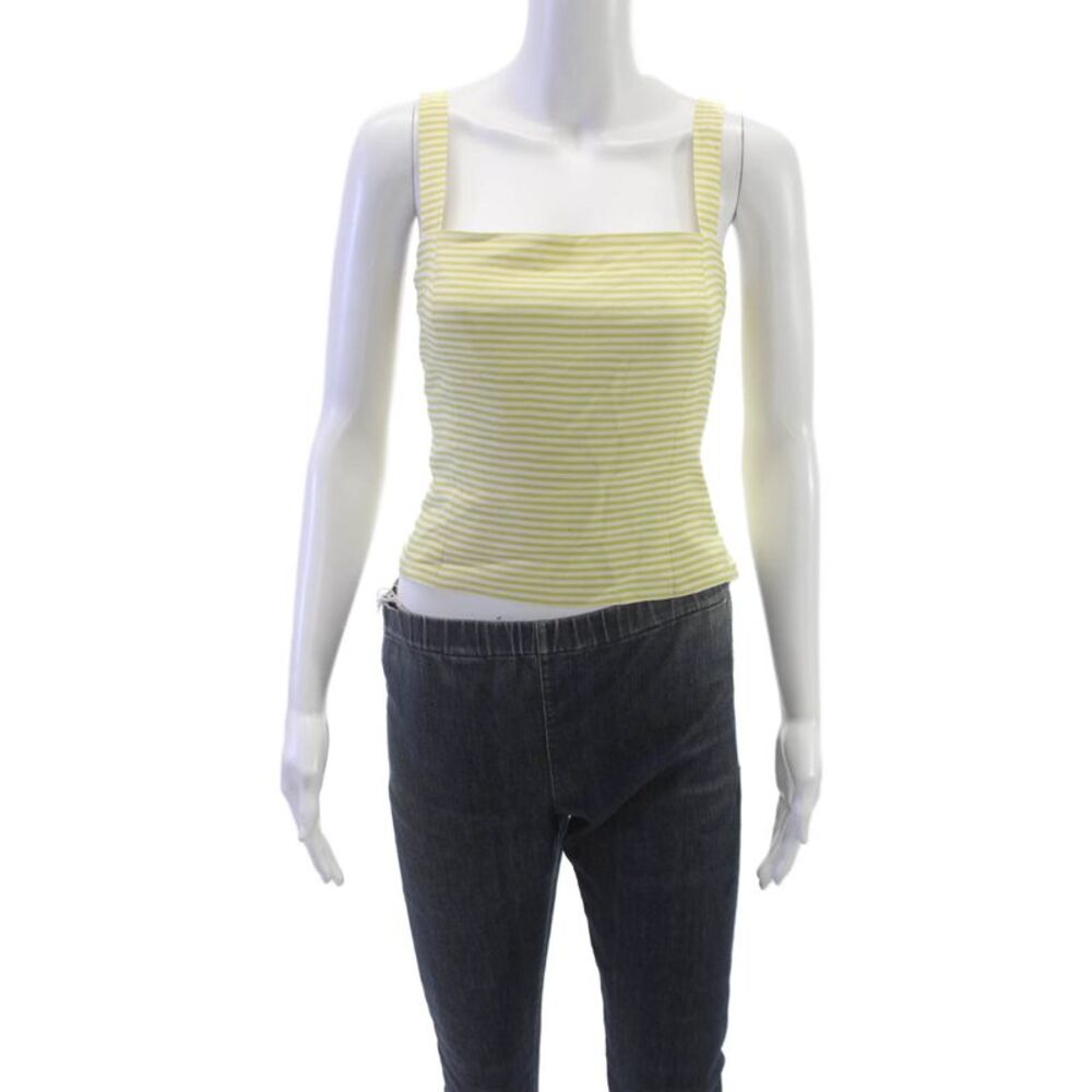 Worth Womens Basic Silk Striped Square Neck Tank Yellow Zip Size 4